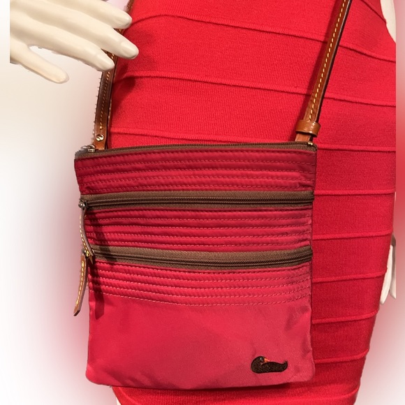 Dooney & Bourke Handbags - Classic Dooney and Bourke triple zip pocket Crossbody-red canvas br…